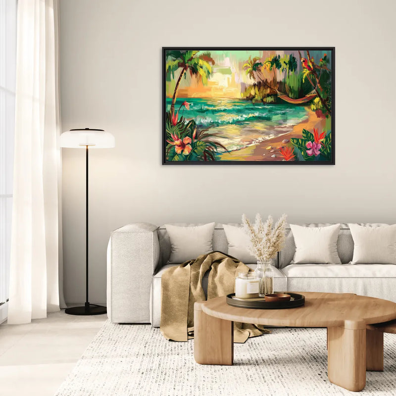 Galveston Tropical Paradise - Living Room Black Frame Canvas
