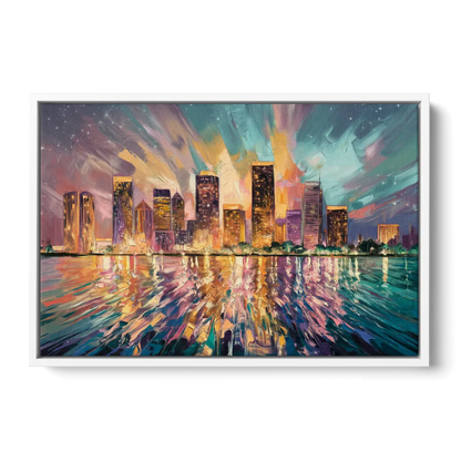 Tampa Cityscape Reflection - White Frame Canvas