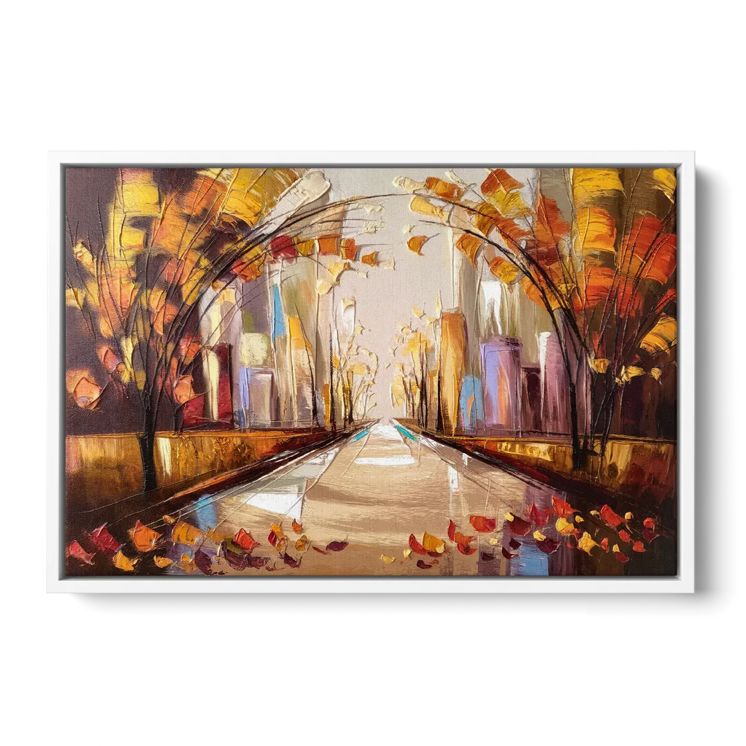New York City Central Park Autumn - White Frame Canvas