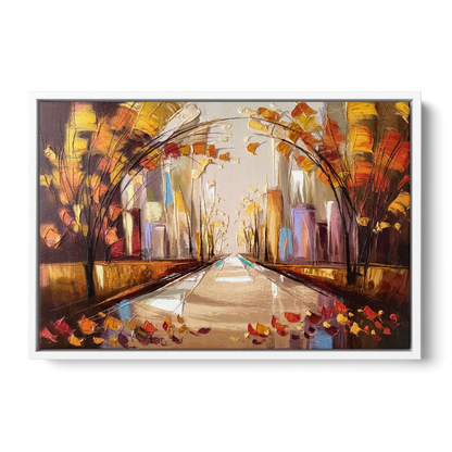 New York City Central Park Autumn - White Frame Canvas