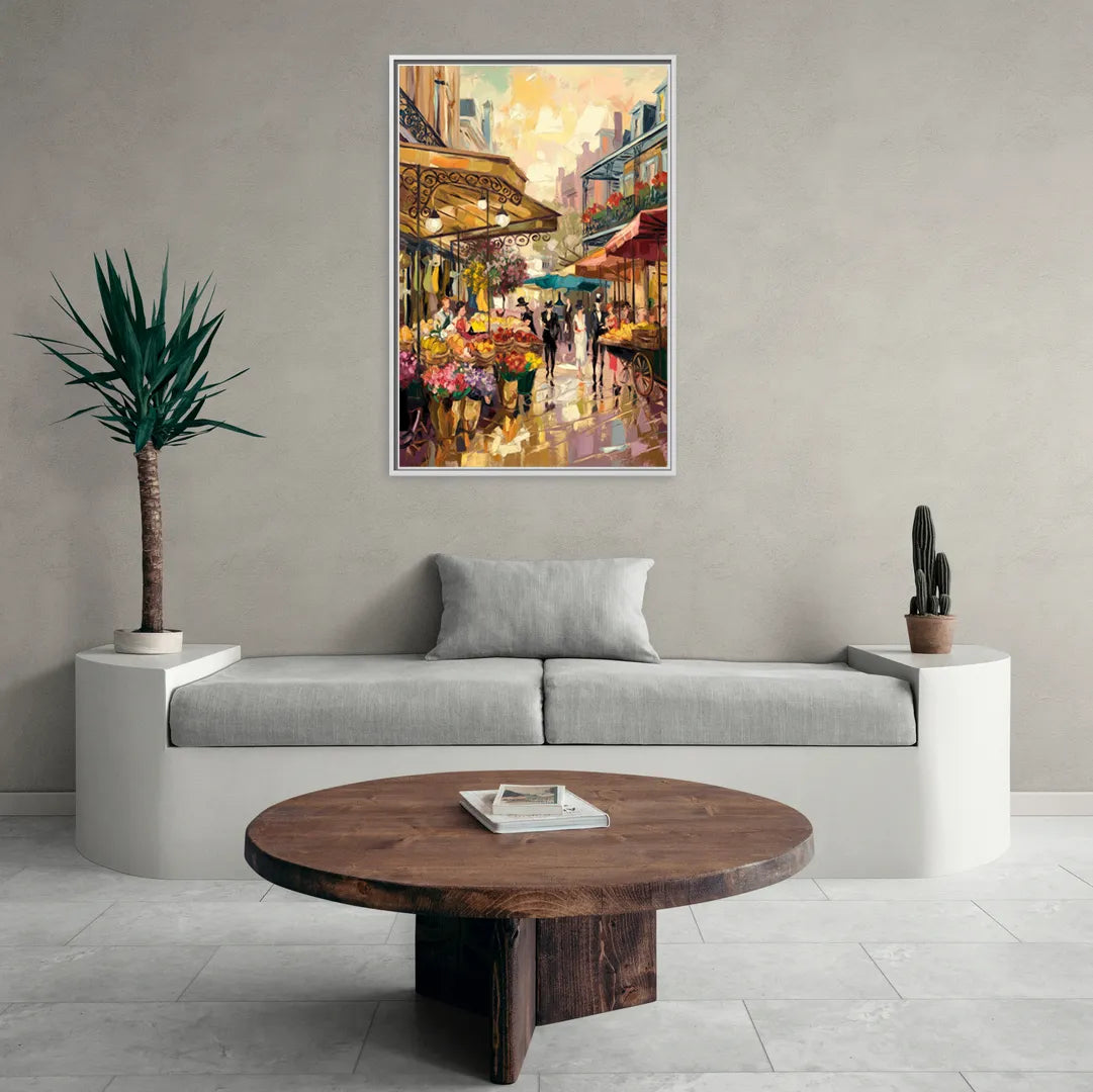 New Orleans French Market Charm - Living Room White Frame Canvas