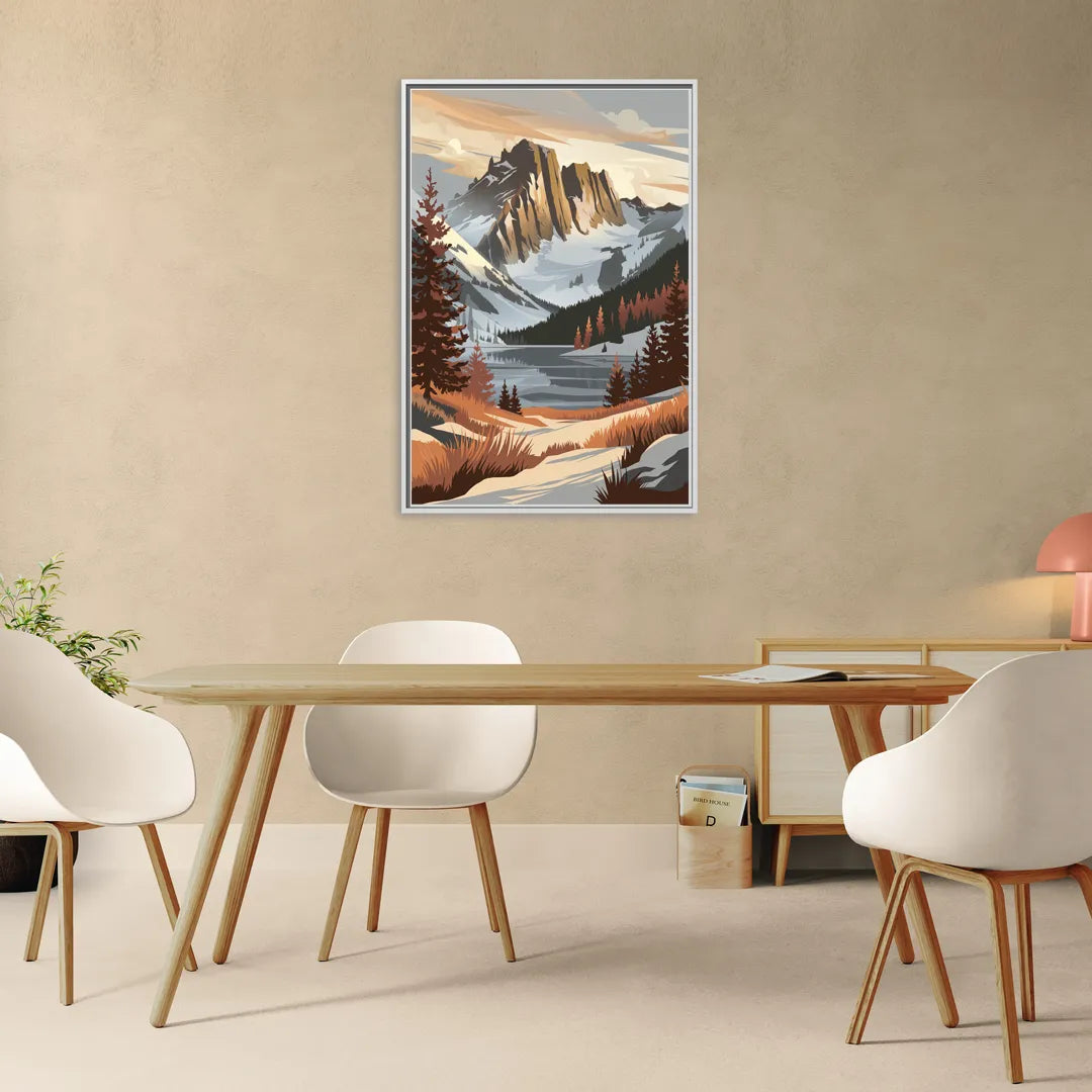 Vail Snowy Peaks - Living Room White Frame Canvas