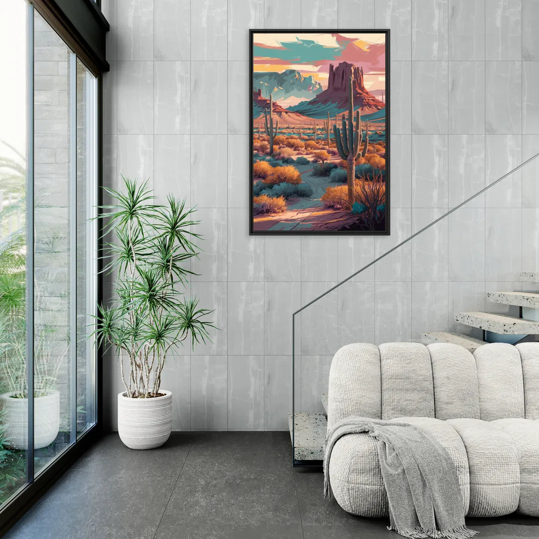 Tucson Cactus Landscape - Living Room Black Frame Canvas
