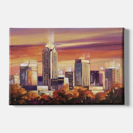 Raleigh Skyline Sunset - Canvas Wall Art