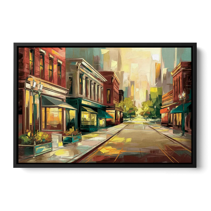 Greensboro Downtown Streetscape - Black Frame Canvas