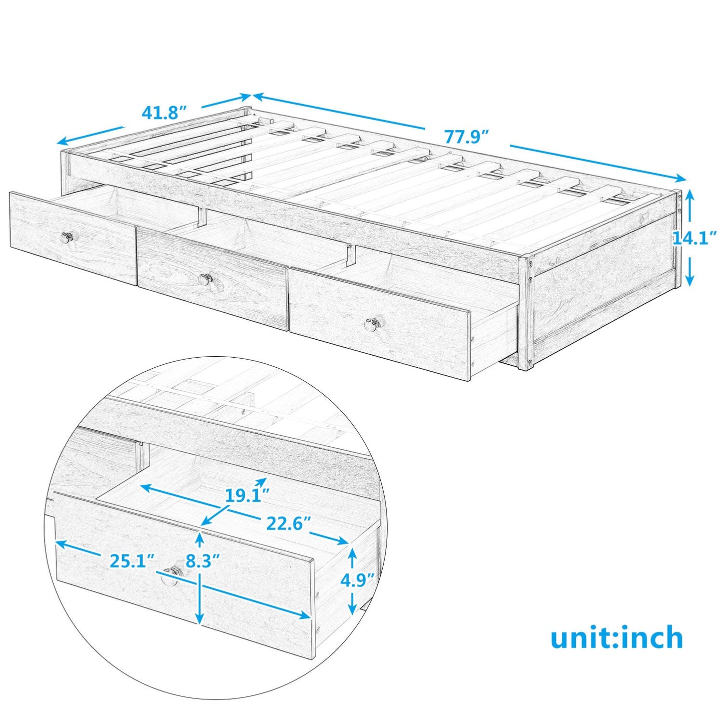 Twin Platform Bed with Storage – Elegant 3-Drawer Design