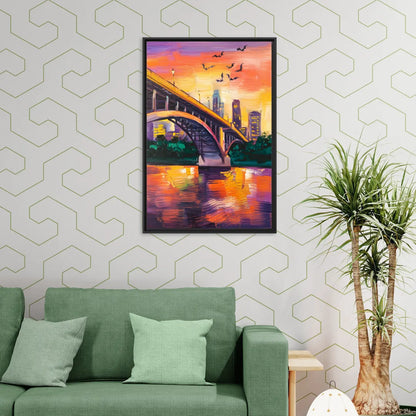 Austin Congress Avenue Bridge - Living Room Black Frame Canvas