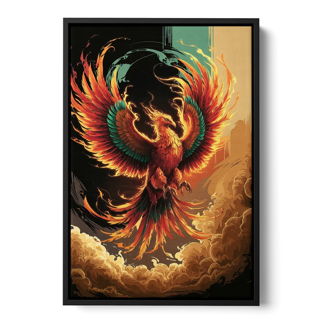 Phoenix Bird Abstract Artwork - Black Frame Canvas