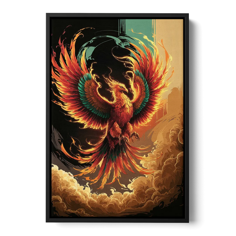 Phoenix Bird Abstract Artwork - Black Frame Canvas