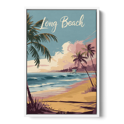 Long Beach California Coastal Scene - White Frame Canvas