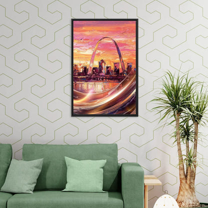 St. Louis Skyline at Sunset - Living Room Black Frame Canvas