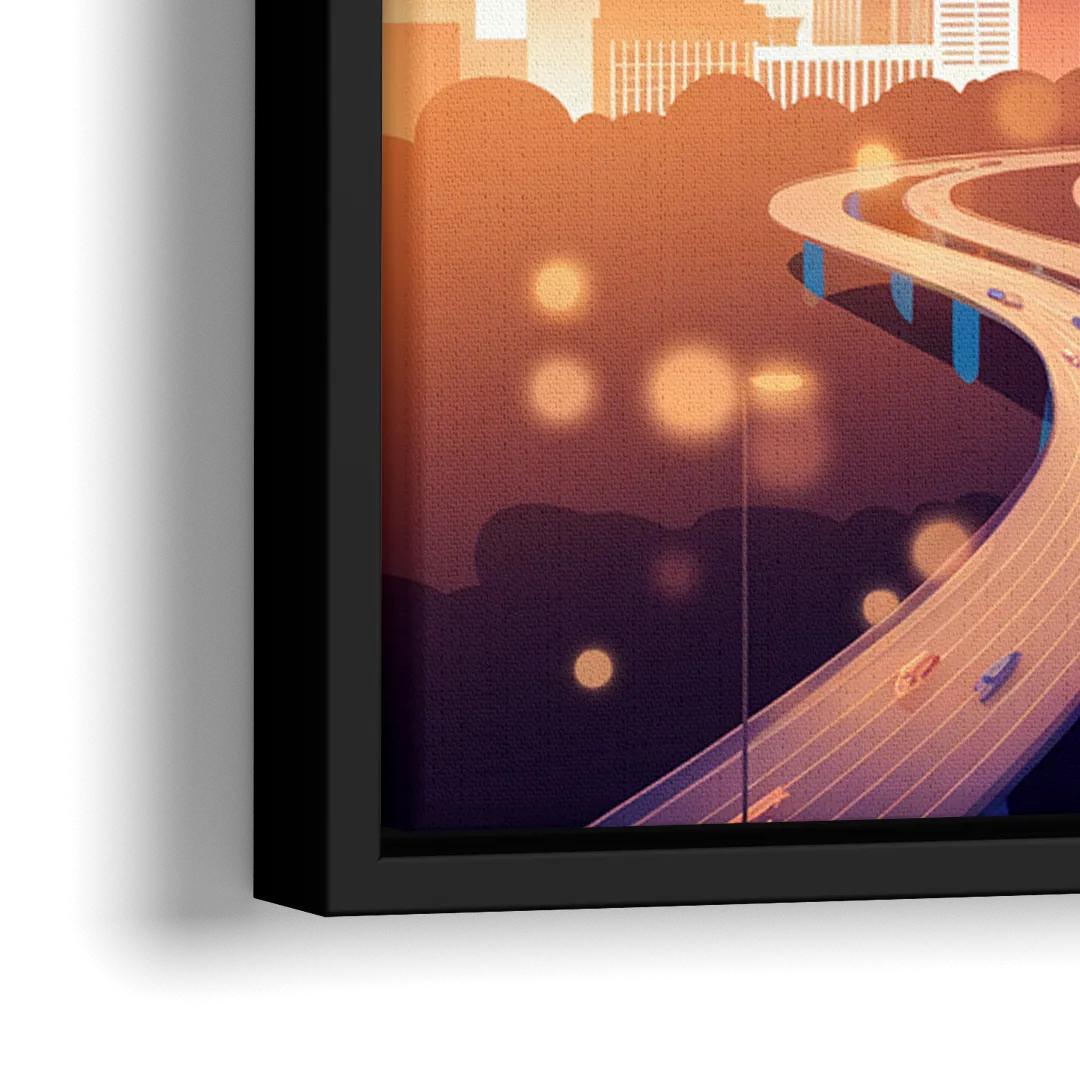 Atlanta Aerial City View - Close-Up Black Frame Canvas
