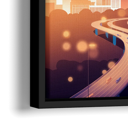 Atlanta Aerial City View - Close-Up Black Frame Canvas