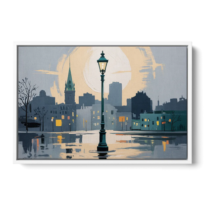 Quebec City Street Lamps - White Frame Canvas