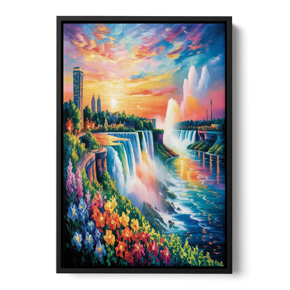 Niagara Falls Sunset Glow - Black Frame Canvas