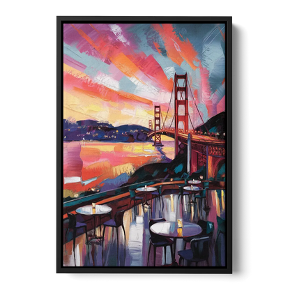 San Francisco Sunset Over the Bay - Black Frame Canvas