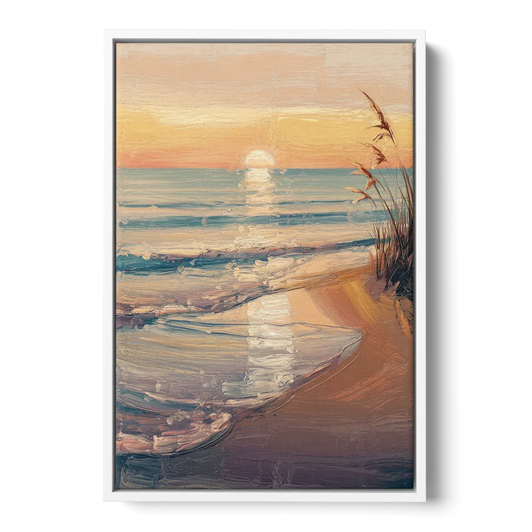 Seaside Coastal Sunrise - White Frame Canvas