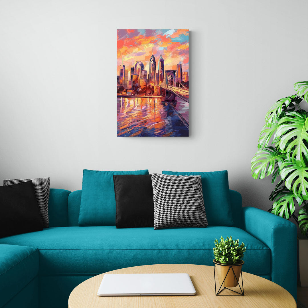 Philadelphia Skyline at Sunset - Canvas Wall Art Living Room