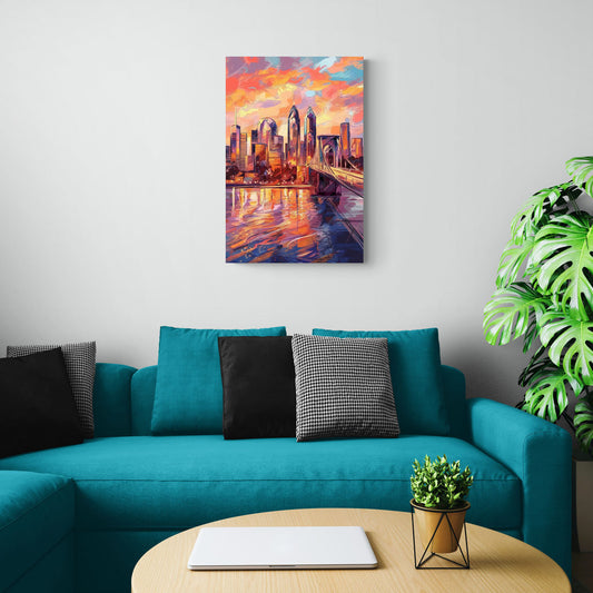 Philadelphia Skyline at Sunset - Canvas Wall Art Living Room
