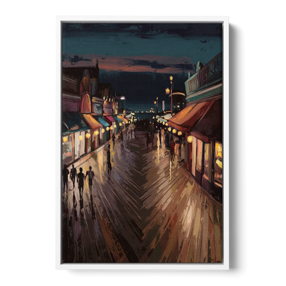 Jersey City Boardwalk Scene - White Frame Canvas