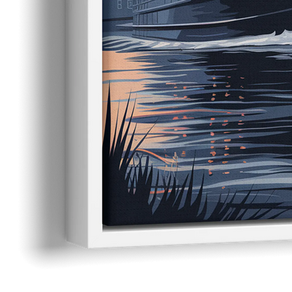 New Orleans Steamboat on the River - Close-Up White Frame Canvas