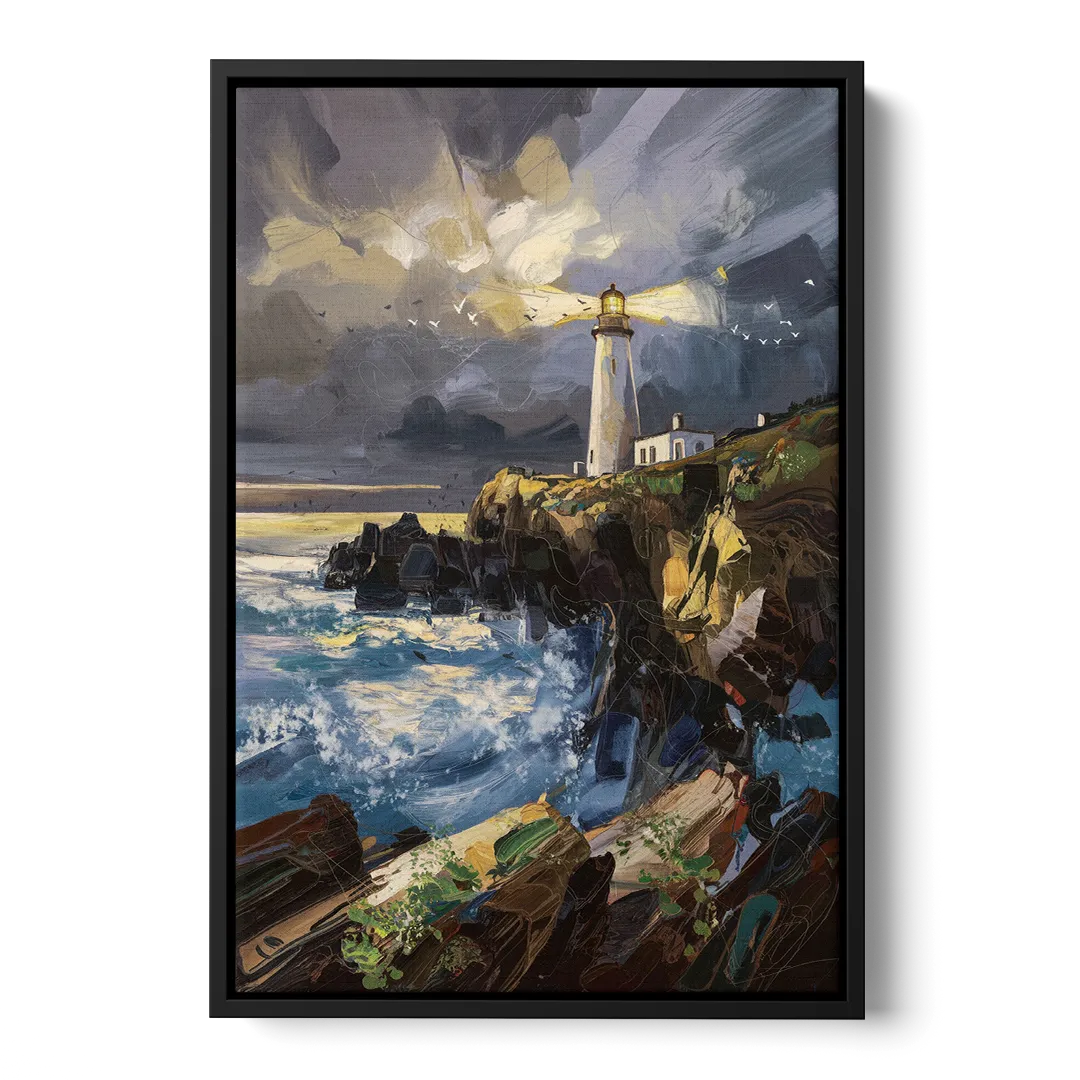 Bandon Lighthouse View - Black Frame Canvas