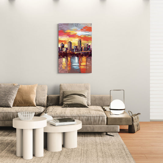 Austin Sunset Over Skyline - Canvas Wall Art Living Room