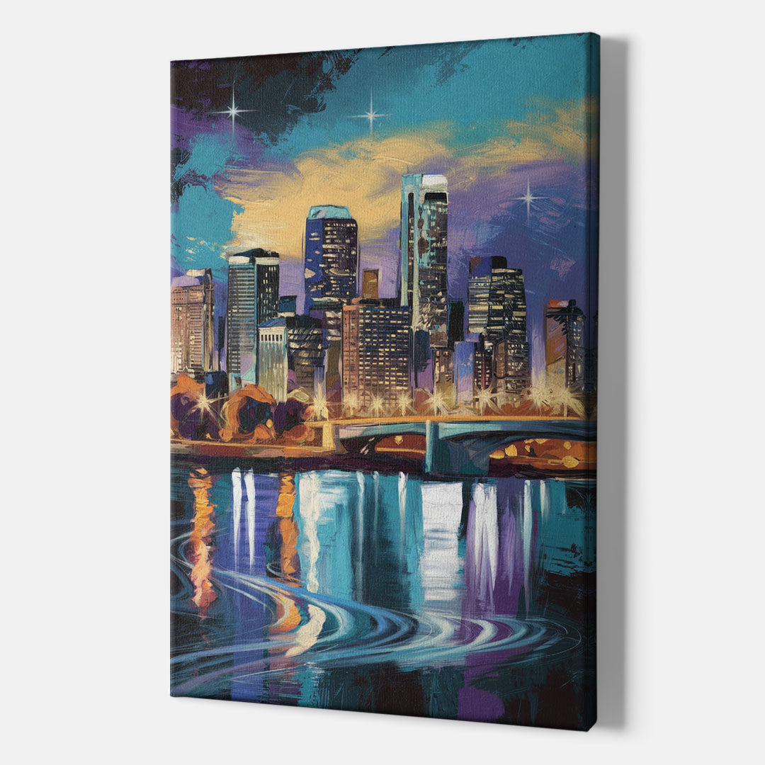 Minneapolis Urban Skyline Reflection - Canvas Wall Art Indoor
