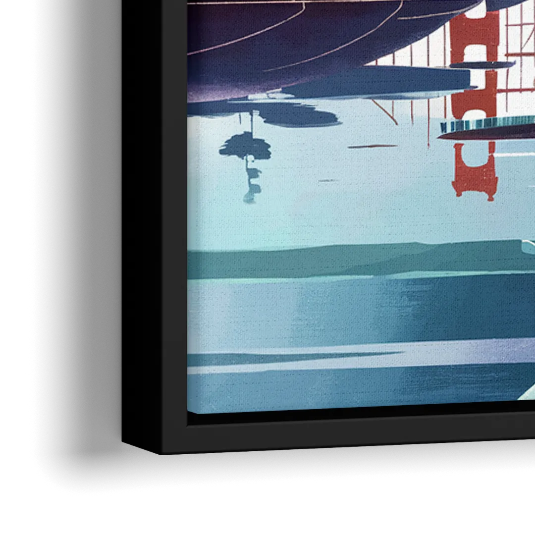 San Francisco Golden Gate Reflection - Close-Up Black Frame Canvas