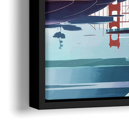 San Francisco Golden Gate Reflection - Close-Up Black Frame Canvas