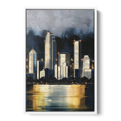 Irving Downtown Skyline - White Frame Canvas