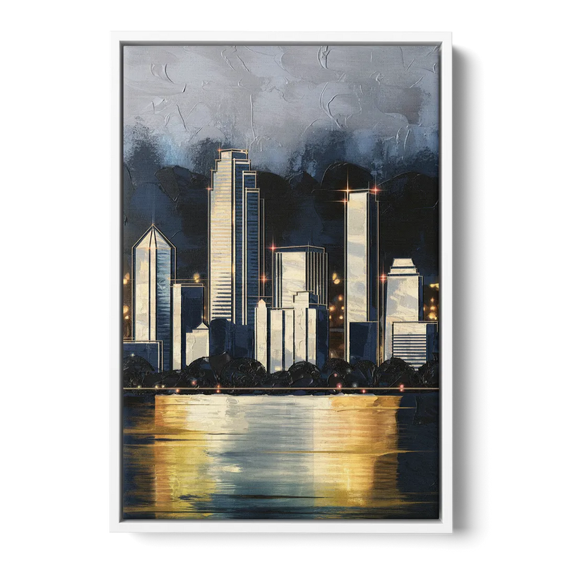 Irving Downtown Skyline - White Frame Canvas