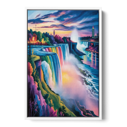 Niagara Falls Rainbow Light - White Frame Canvas