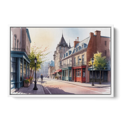 Quebec City Old Streets - White Frame Canvas