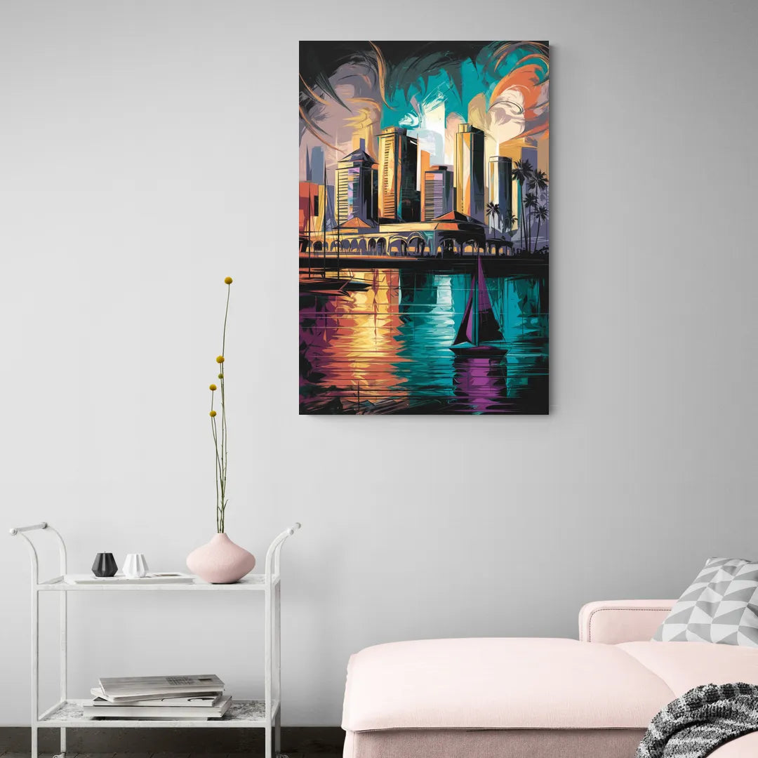 Corpus Christi Downtown Scene - Canvas Wall Art Living Room