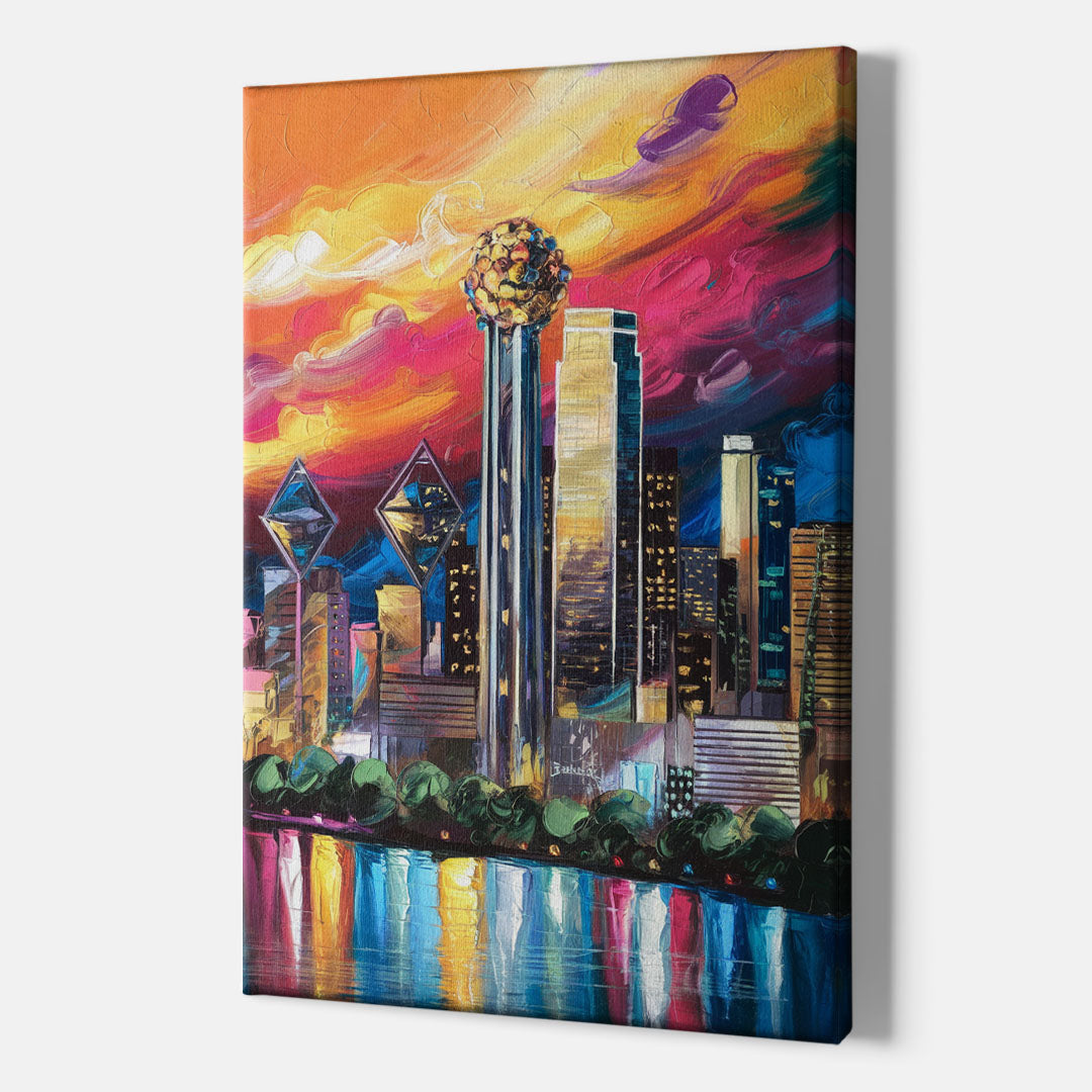 Dallas Skyline at Sunset - Canvas Wall Art Indoor