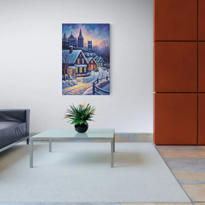 Quebec Snowy Village Scene - Canvas Wall Art Living Room