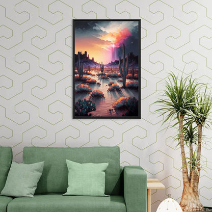 Phoenix Desert Twilight Glow - Living Room Black Frame Canvas