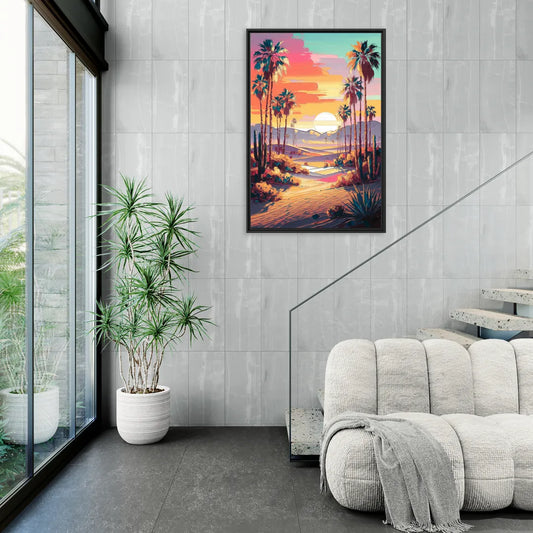 Palm Springs Desert Sunset - Living Room Black Frame Canvas