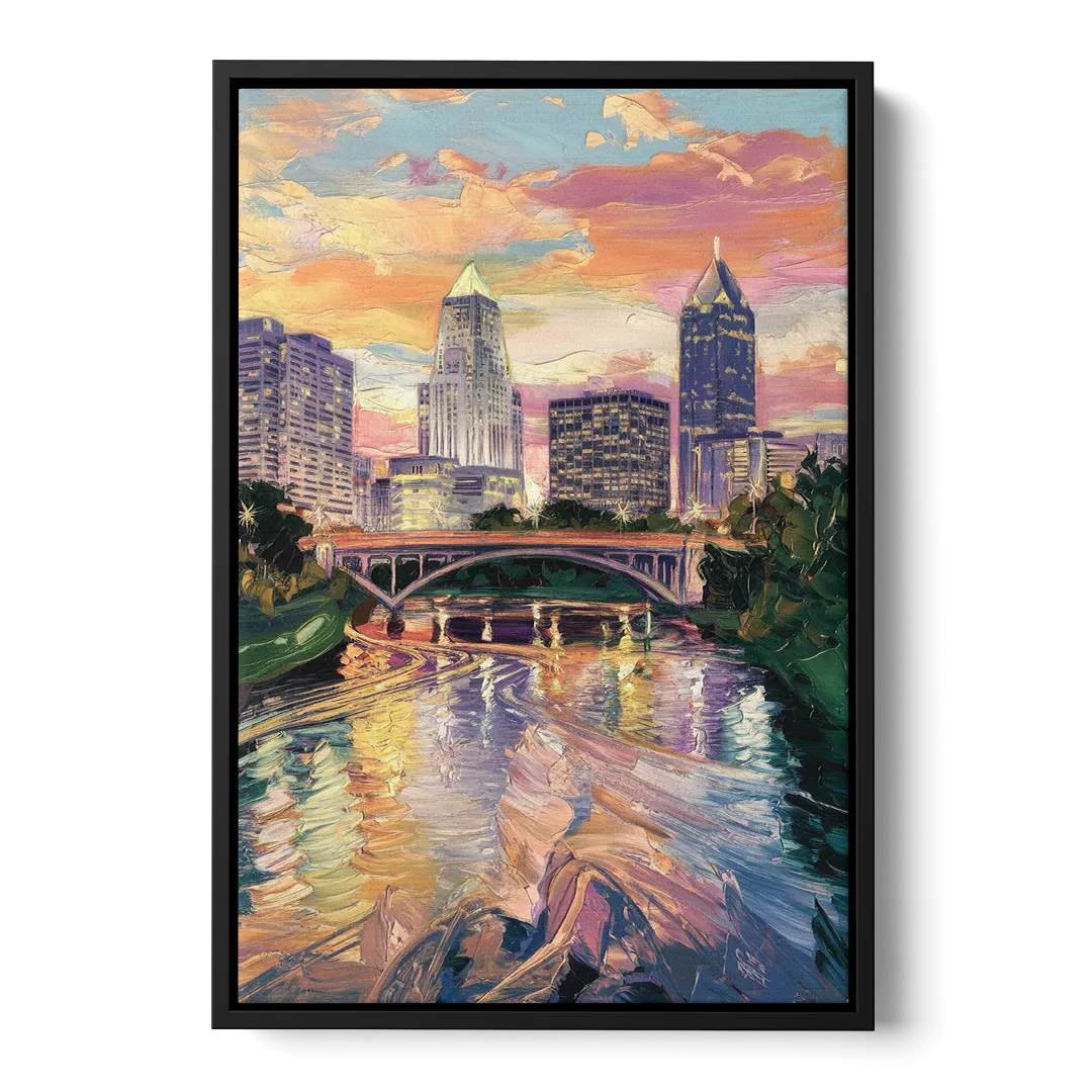 Columbus Scioto River View - Black Frame Canvas