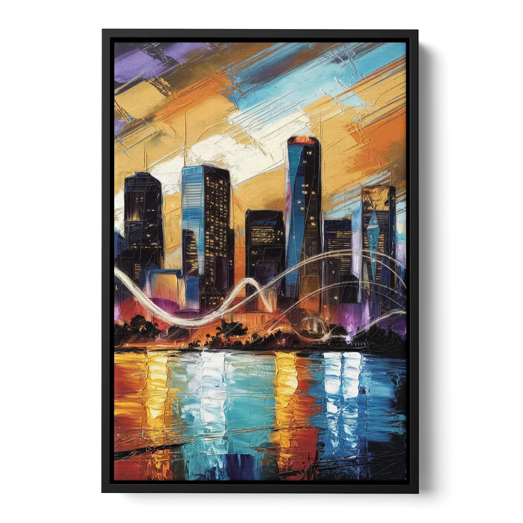 Houston Artistic Skyline - Black Frame Canvas
