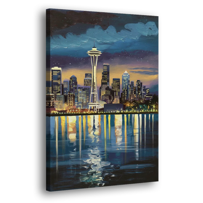 Seattle Skyline Reflection - Canvas Print Art Sides