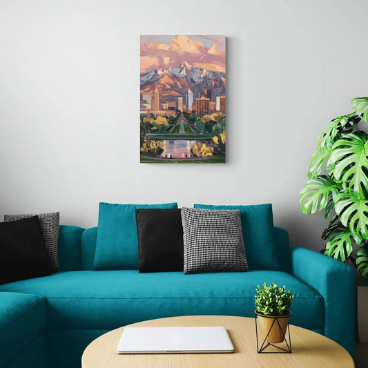 Salt Lake City Urban Landscape - Canvas Wall Art Living Room