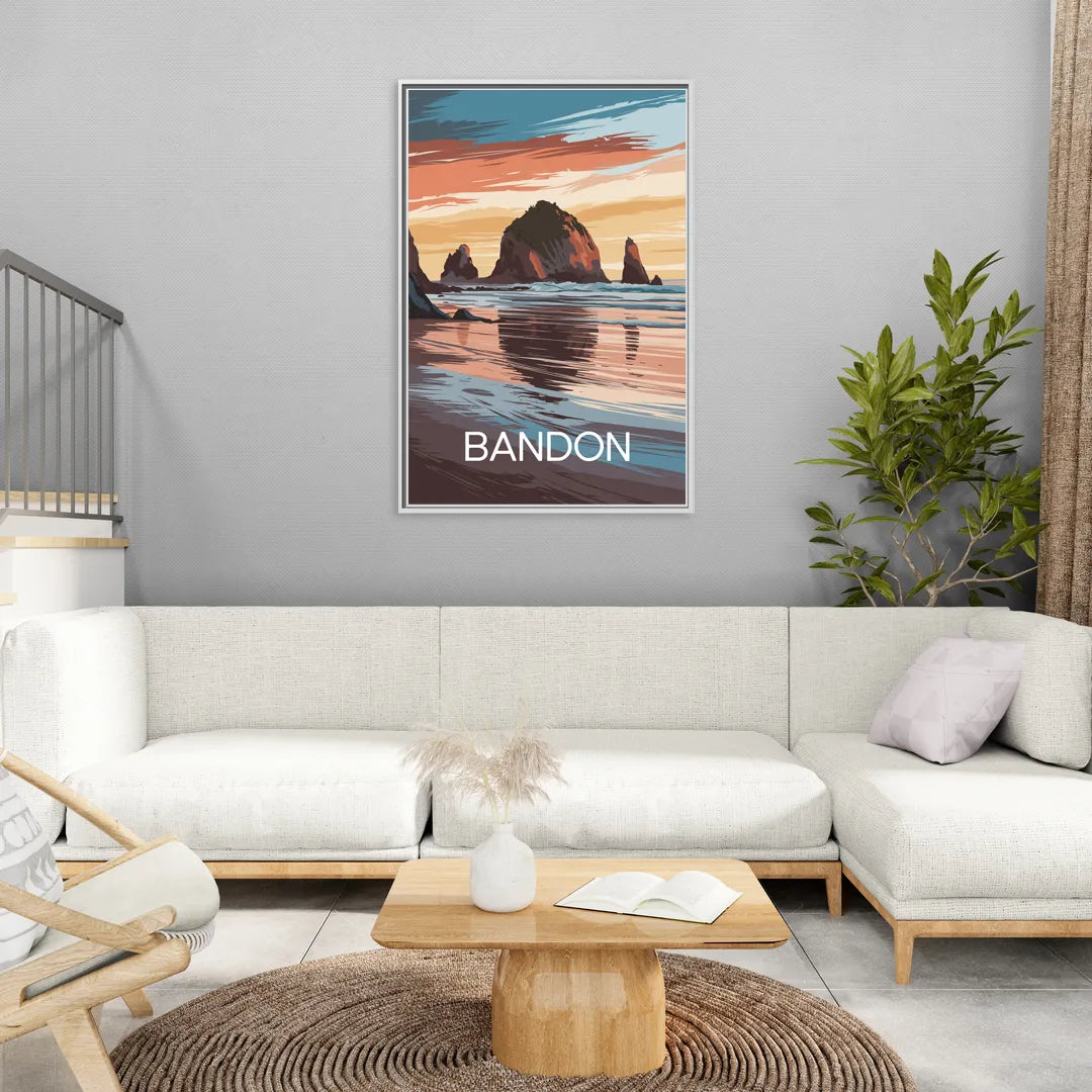 Bandon Coastal Sunset - Living Room White Frame Canvas