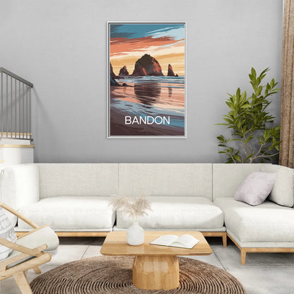 Bandon Coastal Sunset - Living Room White Frame Canvas
