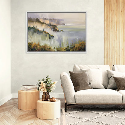 Big Sur Morning Fog - Living Room White Frame Canvas