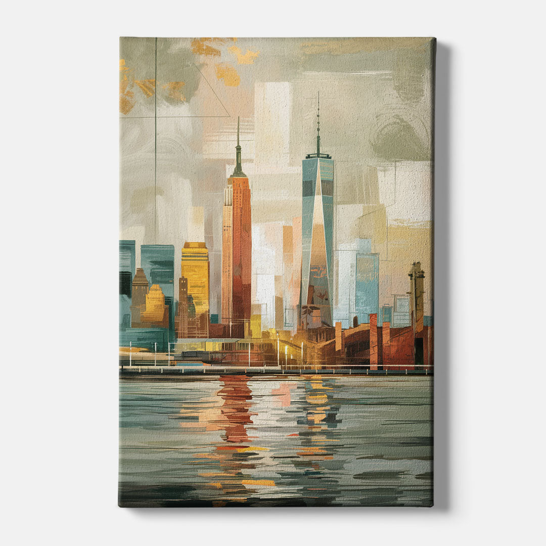 New York City Abstract Skyline Art Hudson - Canvas Wall Art