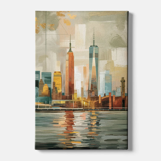 New York City Abstract Skyline Art Hudson - Canvas Wall Art