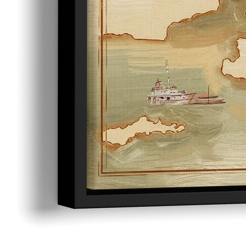 Chesapeake Bay Map Elegance - Close-Up Black Frame Canvas