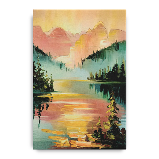 Lake Placid Sunrise Over Peaks - Canvas Wall Art